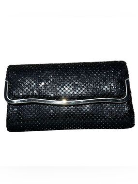 80’s LA REGAL LTD metal mesh clutch shoulder bag Elegant Black & gold trim